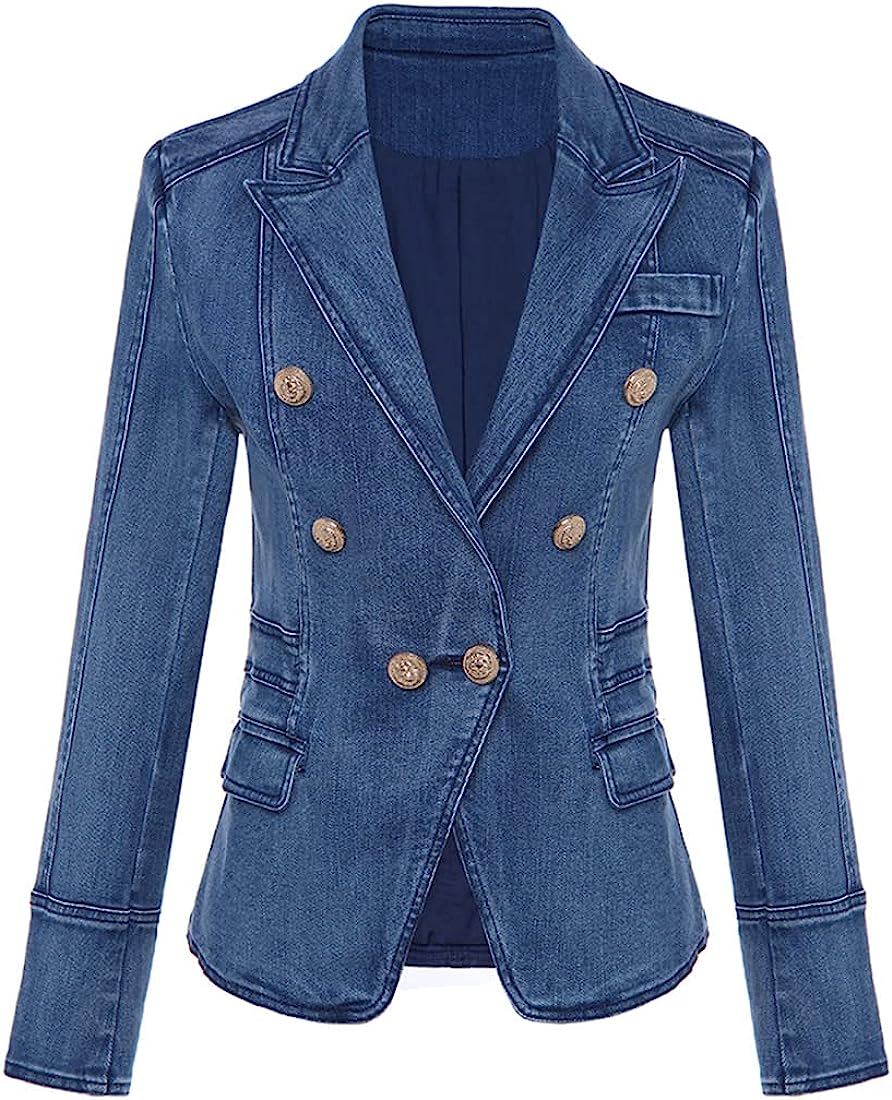 Gold button denim blazer
