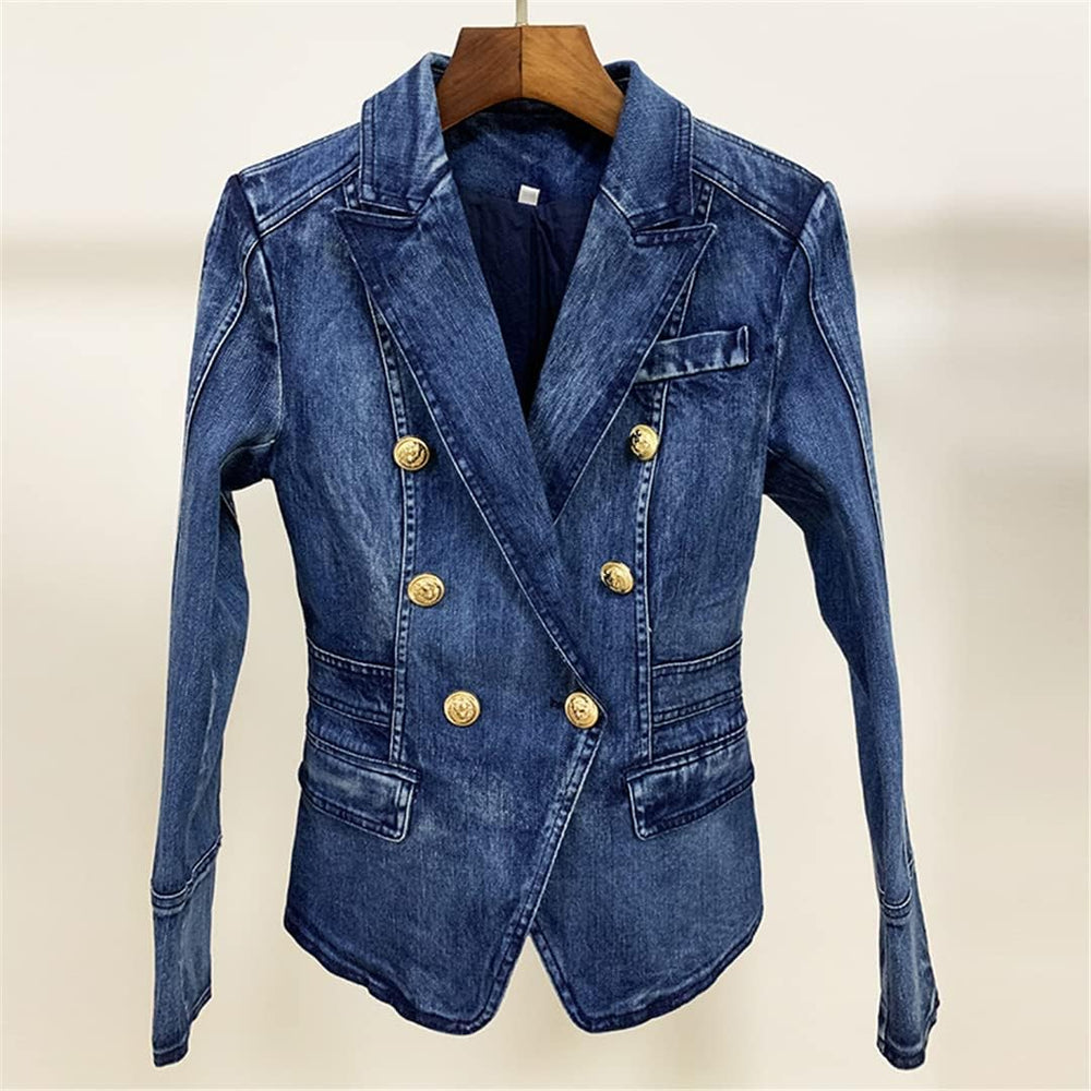 Gold button denim blazer